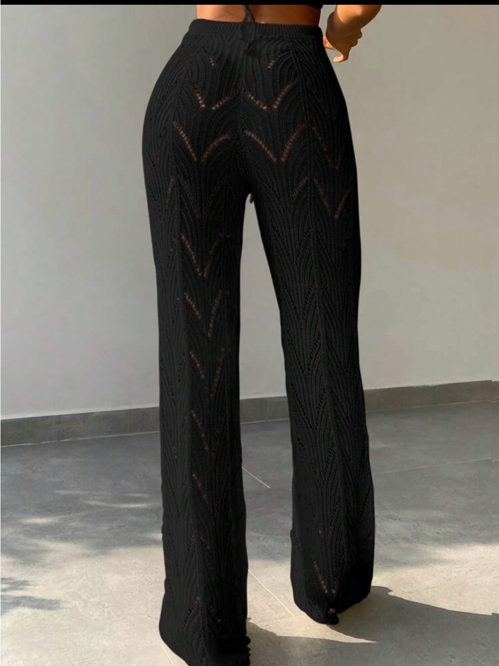 New Black Knit Wide-Leg  swim coverup Pants